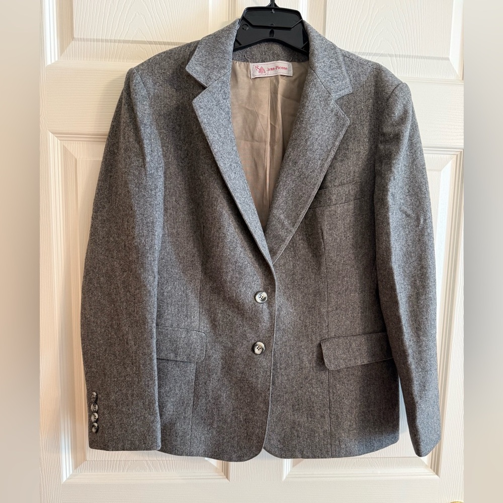 Evan-Picone Vintage Gray 100% Pure Wool Two-Button Tailored Blazer Size 12 Women